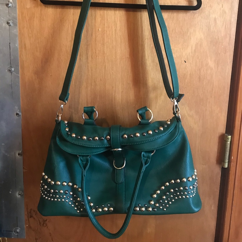 New WOT Large green studded bag with long strap